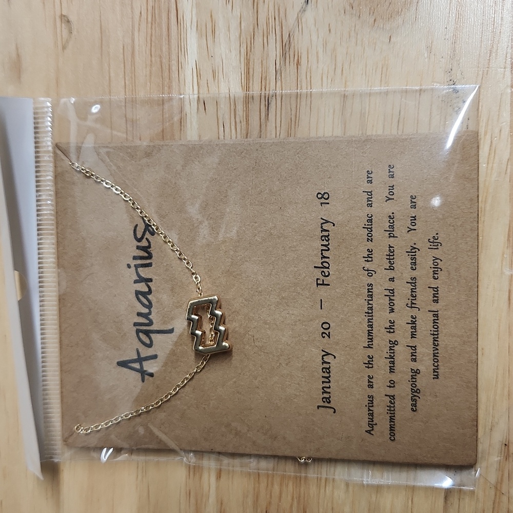 Aquarius Zodiac Goldtone Necklace